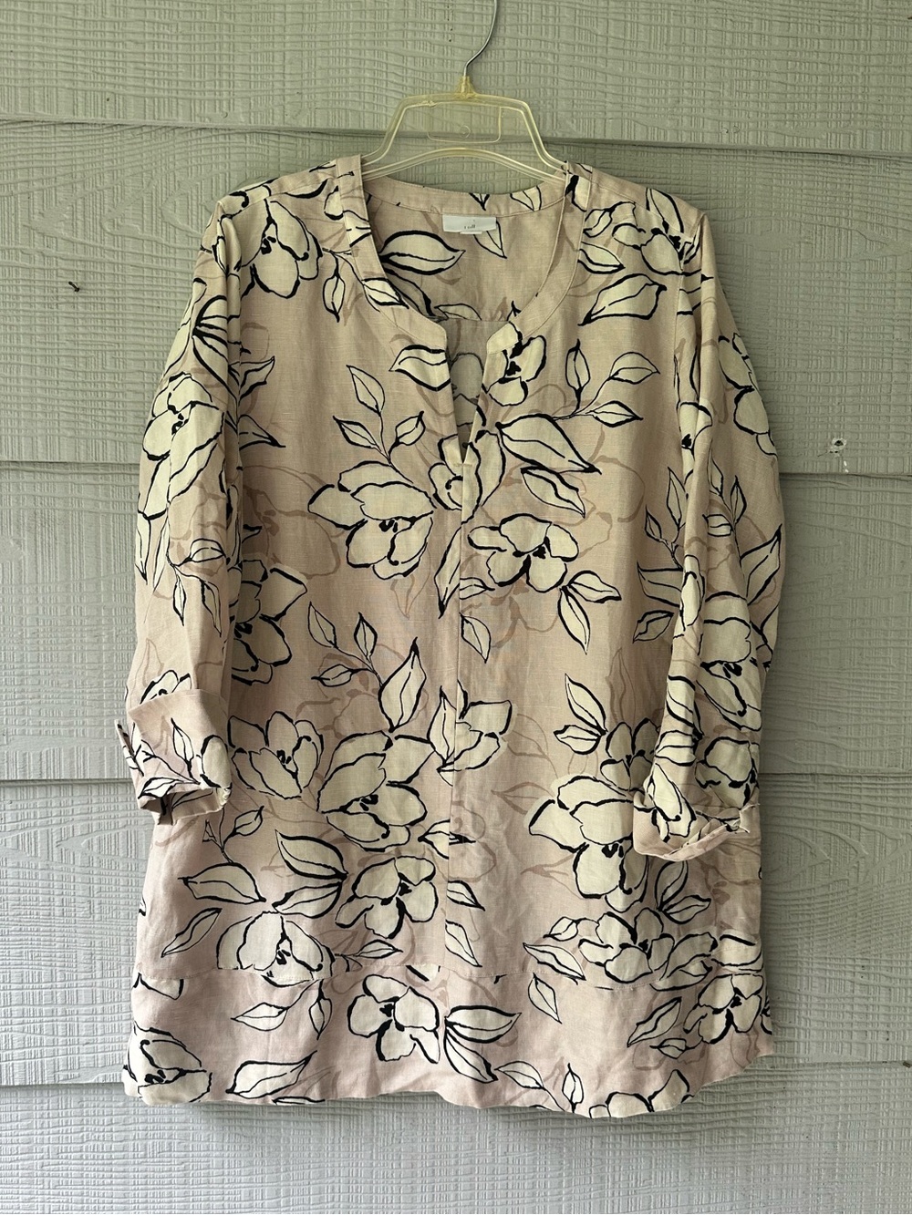 J.Jill Abstract Floral Motif Linen-blend Flowy Tunic blouse 3/4cuffed sleeves ~M